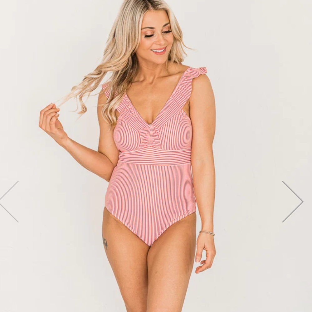 Red pink Lily bathing suit